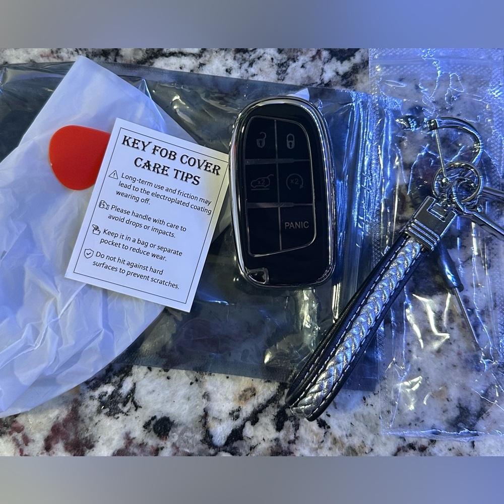 Silver and Black Key Fob Cover with Keychain